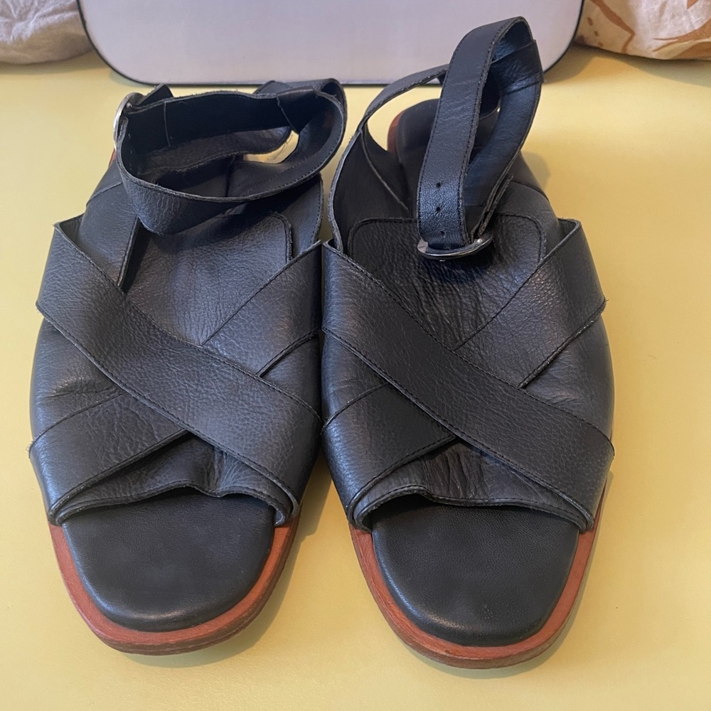 Free People Catherine Black leatherLoafer Sandals  Size 41 US size 8